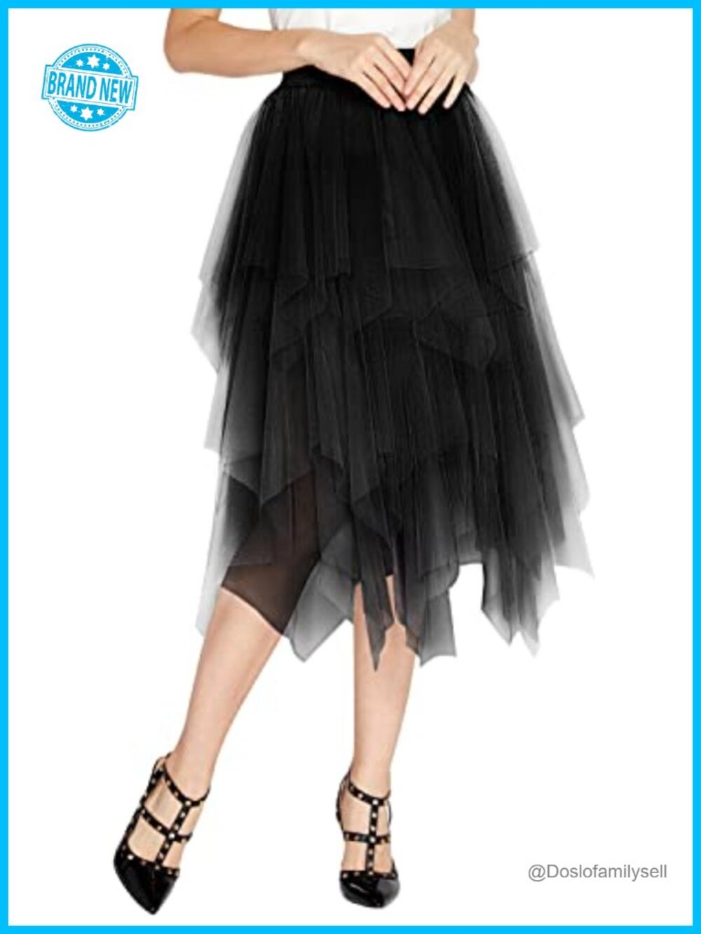 EXCHIC Women's Tulle Midi Skirt High Waist Mesh Layered Fairy Tutu